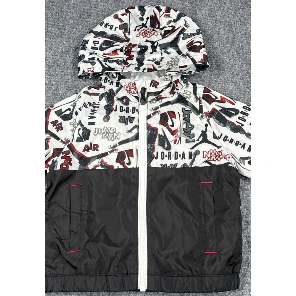 Jordan Jumpman 12 Month Windbreaker Jacket Black White Red Graphic NWT